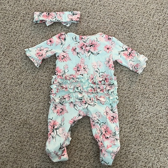 Little Me Floral Zip Footed One-Piece and Headband - Picture 9 of 10